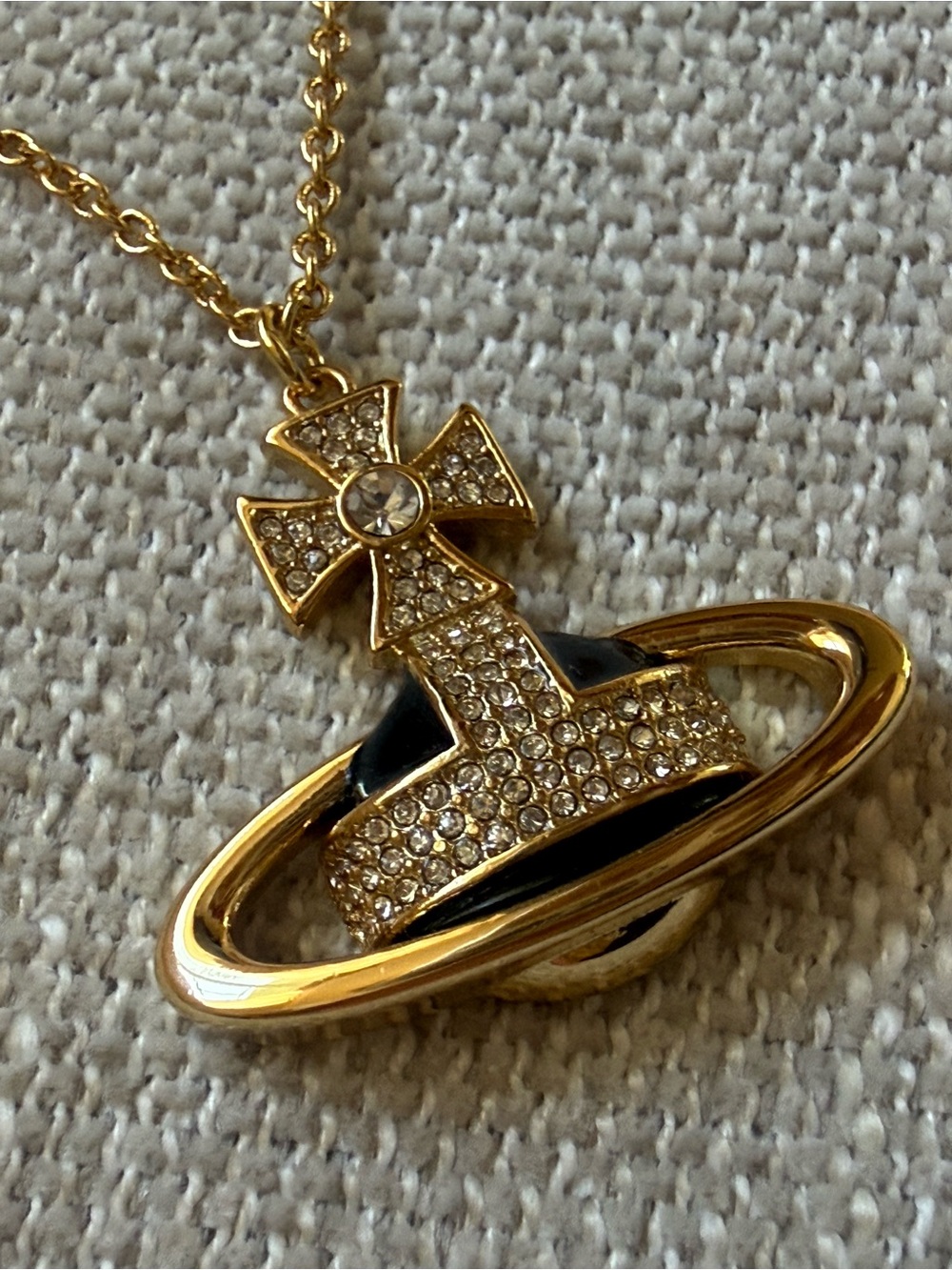 Gold-tone Orb Pendant Necklace with Clear Crystals - Women Jewelry